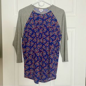 LuLaRoe Randy Tunic Top Women’s 3/4 Sleeve Stretchy Colorblock Raglan Tee